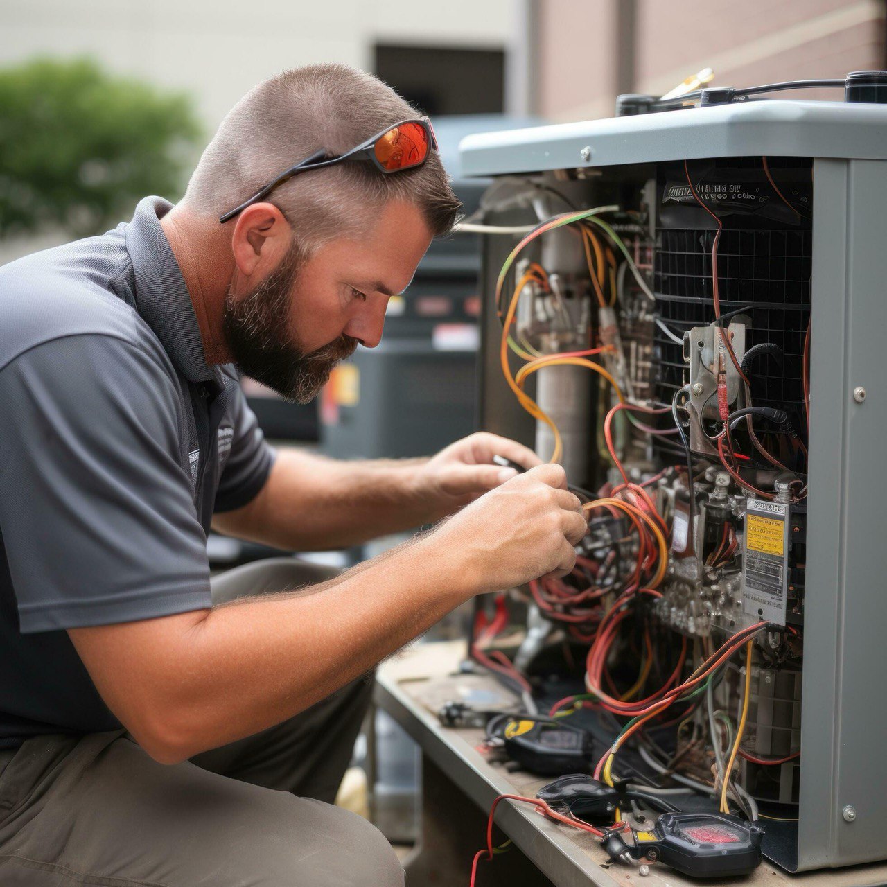 Ruby's Air HVAC technician diagnosing and repairing an air conditioner in Little Rock, Arkansas